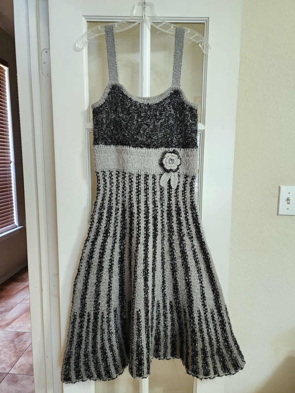 BCBG Max Azria L Mohair Wool Blend Striped Sweater Dress Flower Applique